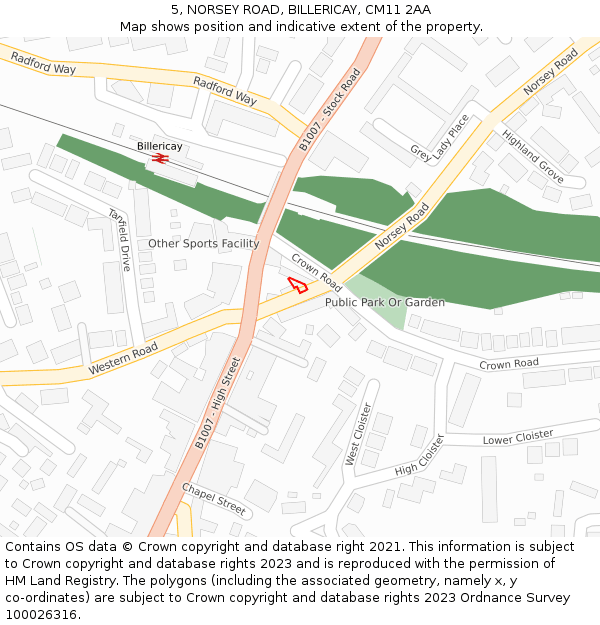 5, NORSEY ROAD, BILLERICAY, CM11 2AA: Location map and indicative extent of plot