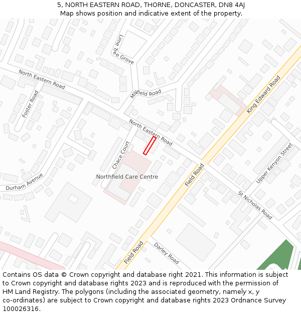 5, NORTH EASTERN ROAD, THORNE, DONCASTER, DN8 4AJ: Location map and indicative extent of plot