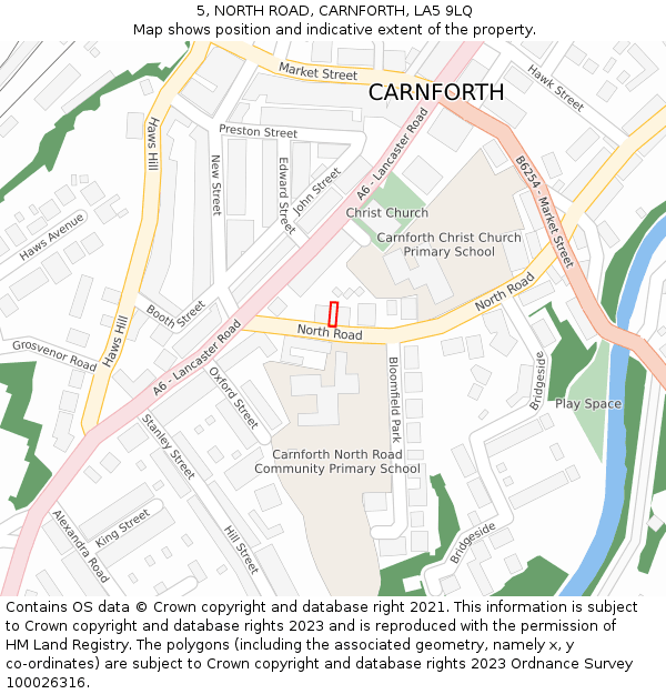 5, NORTH ROAD, CARNFORTH, LA5 9LQ: Location map and indicative extent of plot