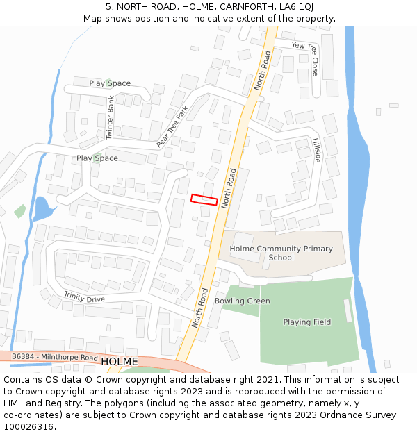 5, NORTH ROAD, HOLME, CARNFORTH, LA6 1QJ: Location map and indicative extent of plot