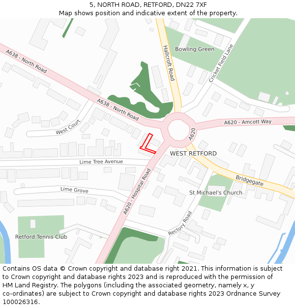 5, NORTH ROAD, RETFORD, DN22 7XF: Location map and indicative extent of plot