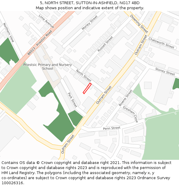 5, NORTH STREET, SUTTON-IN-ASHFIELD, NG17 4BD: Location map and indicative extent of plot