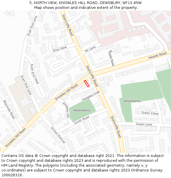 5, NORTH VIEW, KNOWLES HILL ROAD, DEWSBURY, WF13 4NW: Location map and indicative extent of plot