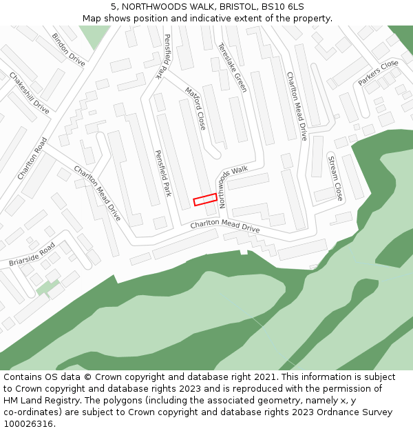 5, NORTHWOODS WALK, BRISTOL, BS10 6LS: Location map and indicative extent of plot