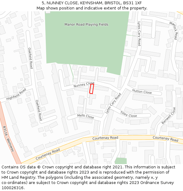 5, NUNNEY CLOSE, KEYNSHAM, BRISTOL, BS31 1XF: Location map and indicative extent of plot