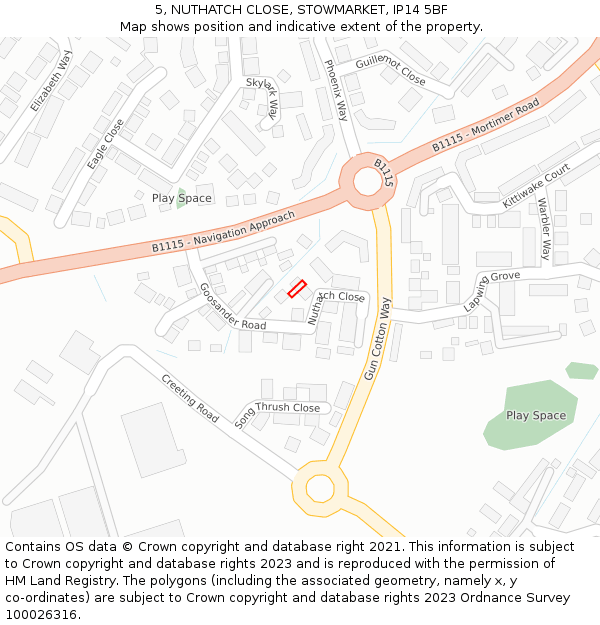 5, NUTHATCH CLOSE, STOWMARKET, IP14 5BF: Location map and indicative extent of plot
