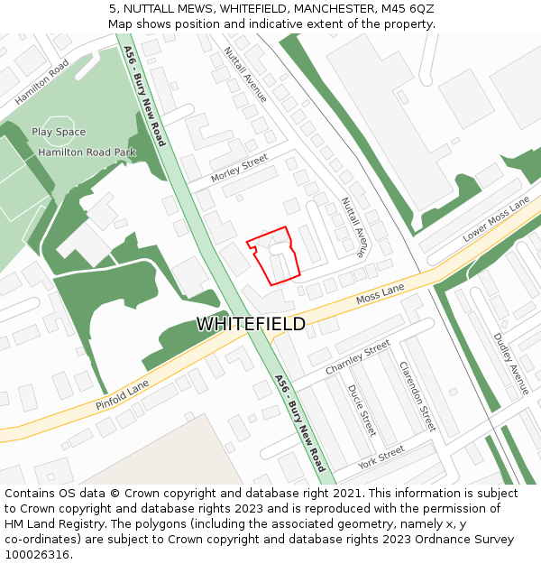 5, NUTTALL MEWS, WHITEFIELD, MANCHESTER, M45 6QZ: Location map and indicative extent of plot