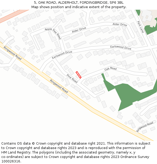5, OAK ROAD, ALDERHOLT, FORDINGBRIDGE, SP6 3BL: Location map and indicative extent of plot