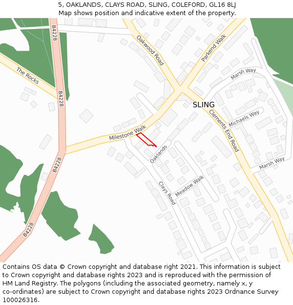 5, OAKLANDS, CLAYS ROAD, SLING, COLEFORD, GL16 8LJ: Location map and indicative extent of plot