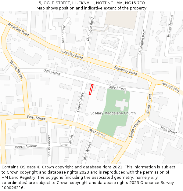 5, OGLE STREET, HUCKNALL, NOTTINGHAM, NG15 7FQ: Location map and indicative extent of plot