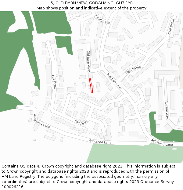 5, OLD BARN VIEW, GODALMING, GU7 1YR: Location map and indicative extent of plot