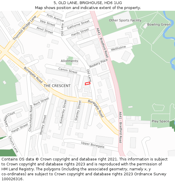 5, OLD LANE, BRIGHOUSE, HD6 1UG: Location map and indicative extent of plot