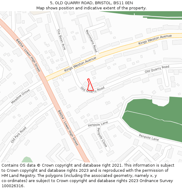 5, OLD QUARRY ROAD, BRISTOL, BS11 0EN: Location map and indicative extent of plot