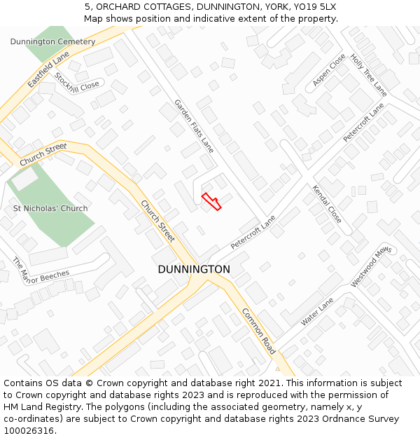 5, ORCHARD COTTAGES, DUNNINGTON, YORK, YO19 5LX: Location map and indicative extent of plot