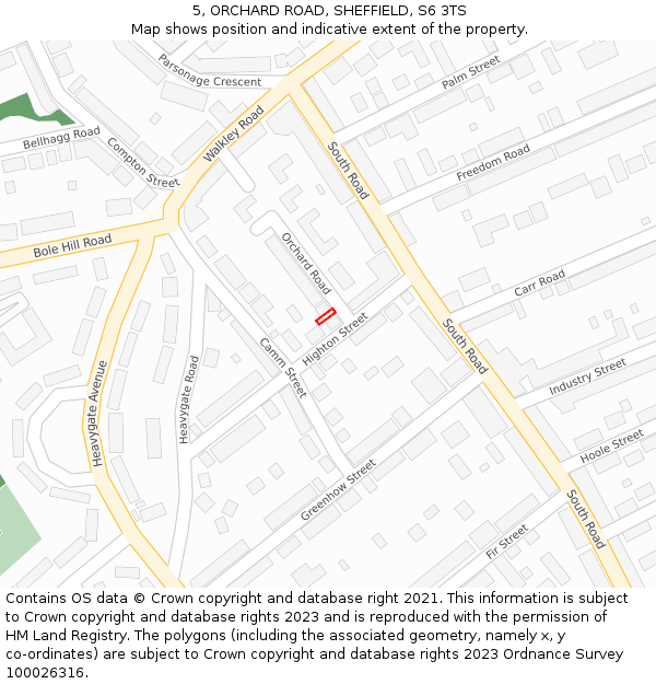 5, ORCHARD ROAD, SHEFFIELD, S6 3TS: Location map and indicative extent of plot