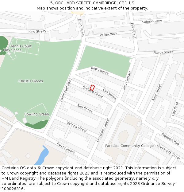 5, ORCHARD STREET, CAMBRIDGE, CB1 1JS: Location map and indicative extent of plot