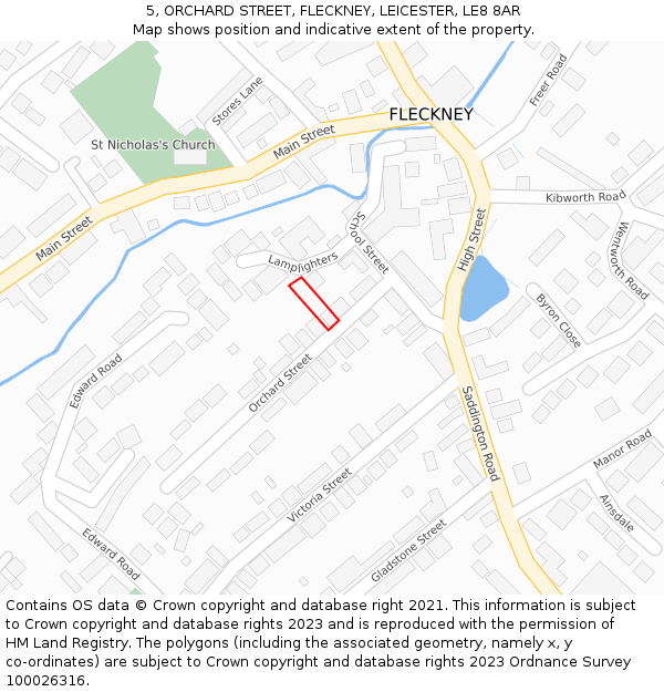 5, ORCHARD STREET, FLECKNEY, LEICESTER, LE8 8AR: Location map and indicative extent of plot