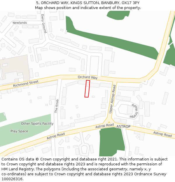 5, ORCHARD WAY, KINGS SUTTON, BANBURY, OX17 3PY: Location map and indicative extent of plot