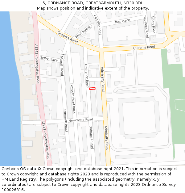 5, ORDNANCE ROAD, GREAT YARMOUTH, NR30 3DL: Location map and indicative extent of plot