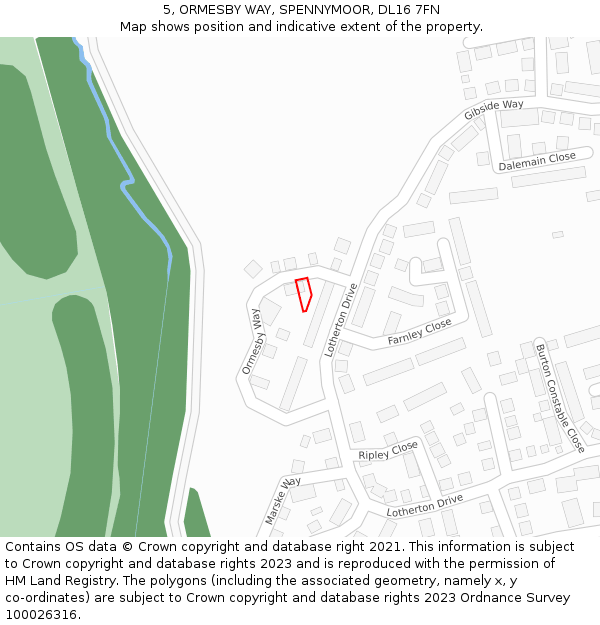 5, ORMESBY WAY, SPENNYMOOR, DL16 7FN: Location map and indicative extent of plot