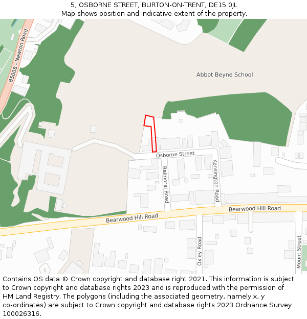 5, OSBORNE STREET, BURTON-ON-TRENT, DE15 0JL: Location map and indicative extent of plot