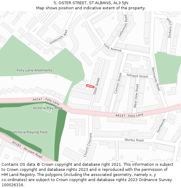 5, OSTER STREET, ST ALBANS, AL3 5JN: Location map and indicative extent of plot