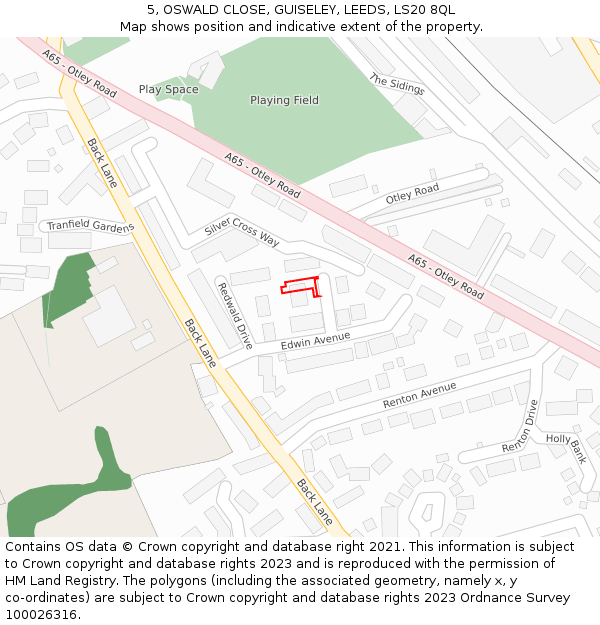 5, OSWALD CLOSE, GUISELEY, LEEDS, LS20 8QL: Location map and indicative extent of plot