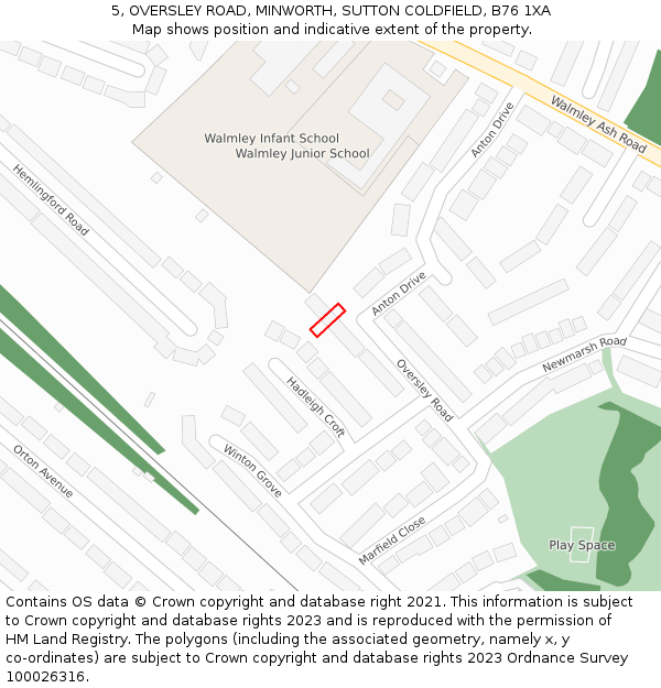 5, OVERSLEY ROAD, MINWORTH, SUTTON COLDFIELD, B76 1XA: Location map and indicative extent of plot