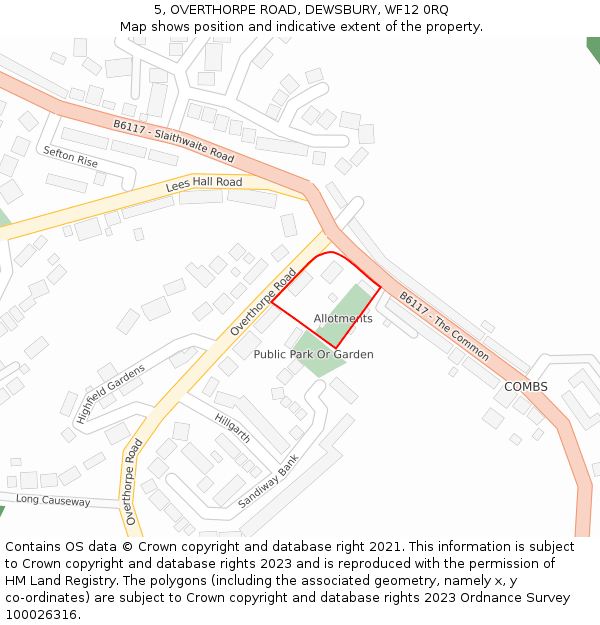 5, OVERTHORPE ROAD, DEWSBURY, WF12 0RQ: Location map and indicative extent of plot