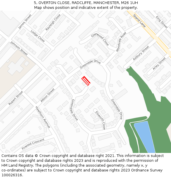 5, OVERTON CLOSE, RADCLIFFE, MANCHESTER, M26 1UH: Location map and indicative extent of plot
