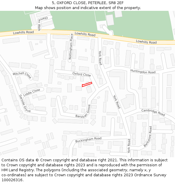 5, OXFORD CLOSE, PETERLEE, SR8 2EF: Location map and indicative extent of plot