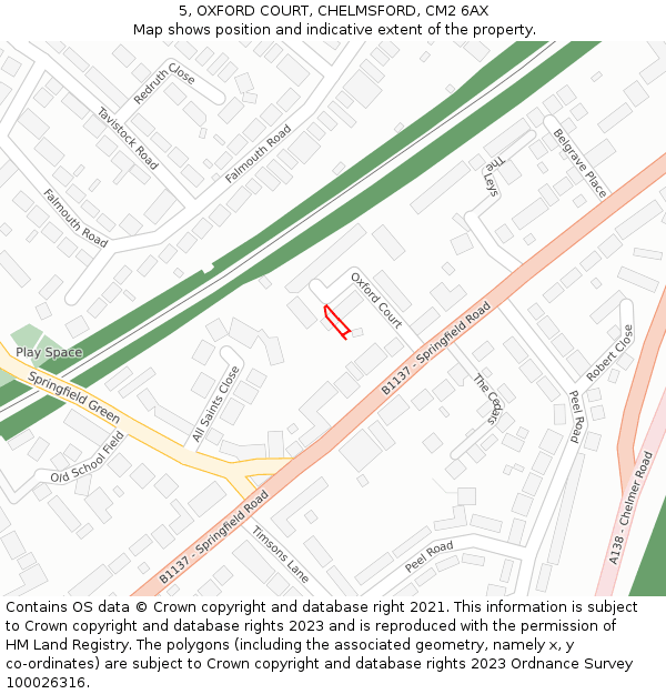5, OXFORD COURT, CHELMSFORD, CM2 6AX: Location map and indicative extent of plot