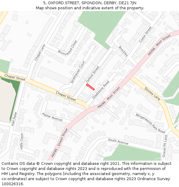 5, OXFORD STREET, SPONDON, DERBY, DE21 7JN: Location map and indicative extent of plot