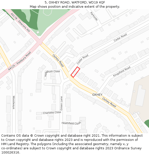 5, OXHEY ROAD, WATFORD, WD19 4QF: Location map and indicative extent of plot