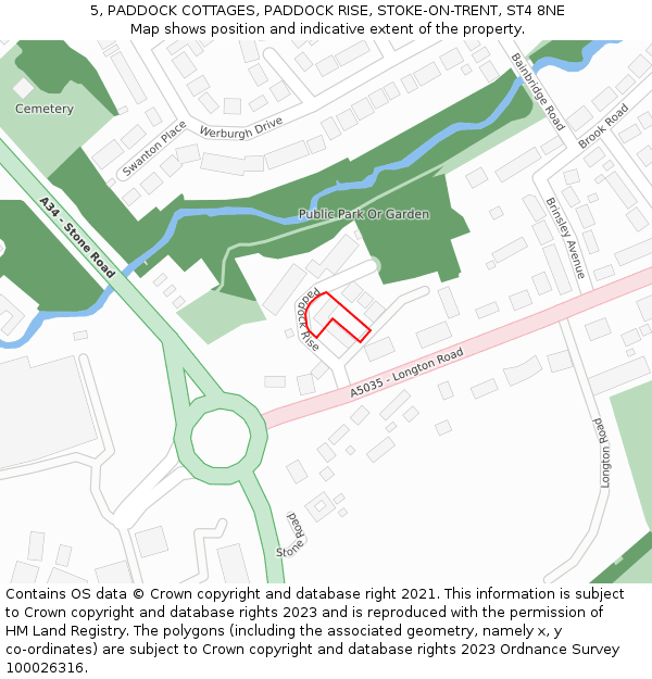 5, PADDOCK COTTAGES, PADDOCK RISE, STOKE-ON-TRENT, ST4 8NE: Location map and indicative extent of plot