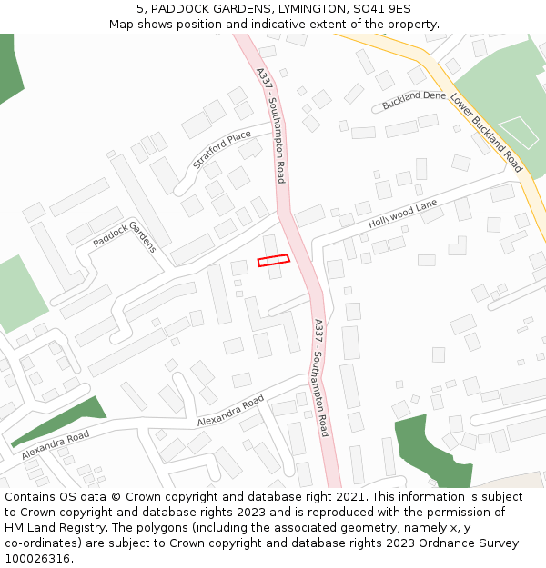 5, PADDOCK GARDENS, LYMINGTON, SO41 9ES: Location map and indicative extent of plot