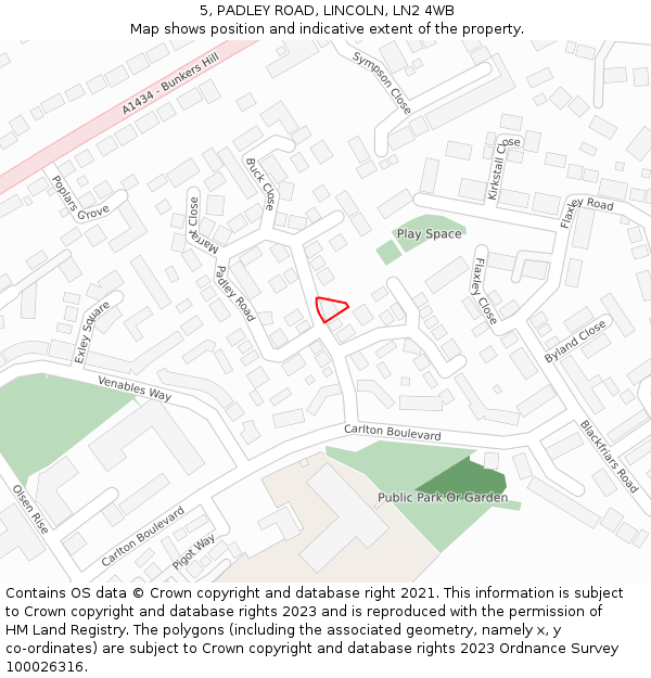 5, PADLEY ROAD, LINCOLN, LN2 4WB: Location map and indicative extent of plot