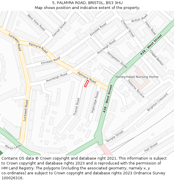 5, PALMYRA ROAD, BRISTOL, BS3 3HU: Location map and indicative extent of plot