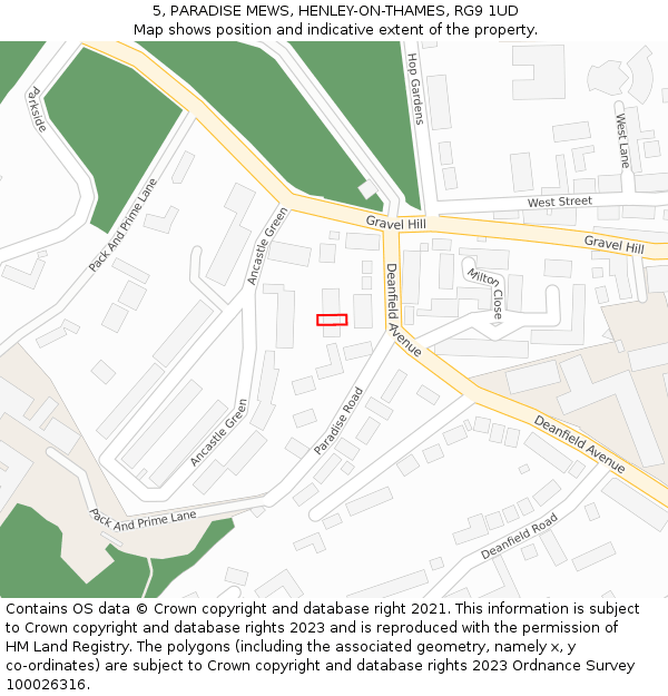 5, PARADISE MEWS, HENLEY-ON-THAMES, RG9 1UD: Location map and indicative extent of plot