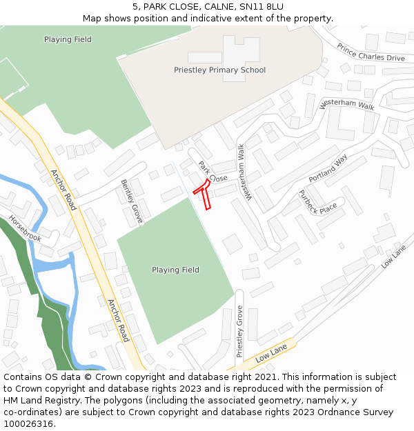 5, PARK CLOSE, CALNE, SN11 8LU: Location map and indicative extent of plot