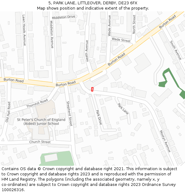 5, PARK LANE, LITTLEOVER, DERBY, DE23 6FX: Location map and indicative extent of plot