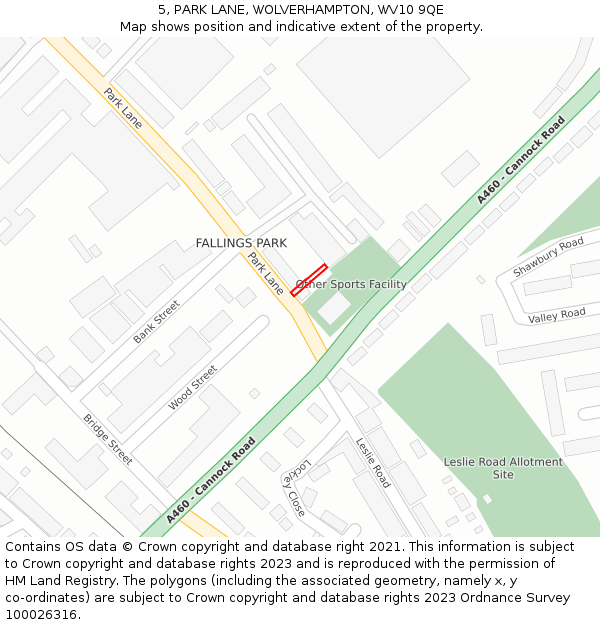 5, PARK LANE, WOLVERHAMPTON, WV10 9QE: Location map and indicative extent of plot