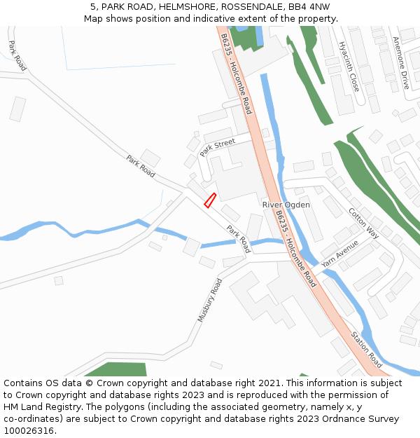 5, PARK ROAD, HELMSHORE, ROSSENDALE, BB4 4NW: Location map and indicative extent of plot