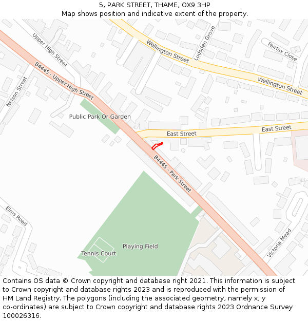 5, PARK STREET, THAME, OX9 3HP: Location map and indicative extent of plot