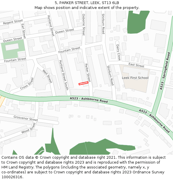 5, PARKER STREET, LEEK, ST13 6LB: Location map and indicative extent of plot