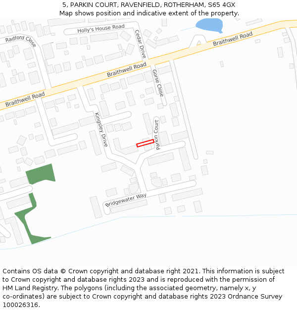 5, PARKIN COURT, RAVENFIELD, ROTHERHAM, S65 4GX: Location map and indicative extent of plot