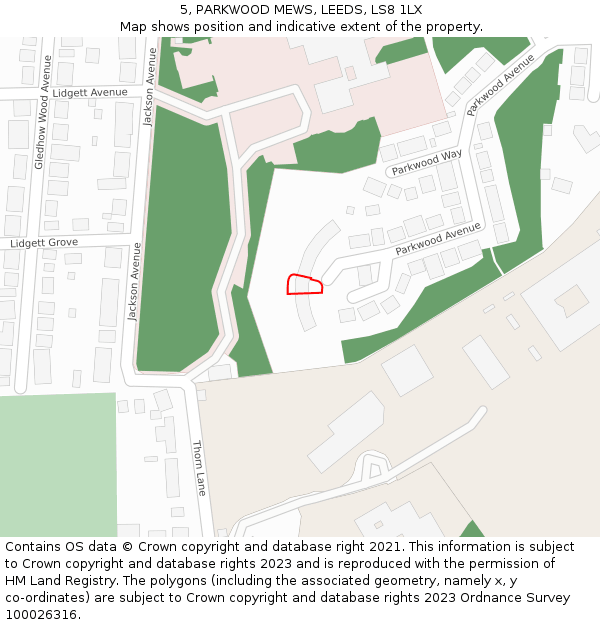 5, PARKWOOD MEWS, LEEDS, LS8 1LX: Location map and indicative extent of plot