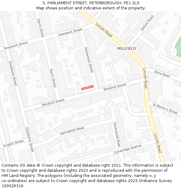 5, PARLIAMENT STREET, PETERBOROUGH, PE1 2LS: Location map and indicative extent of plot