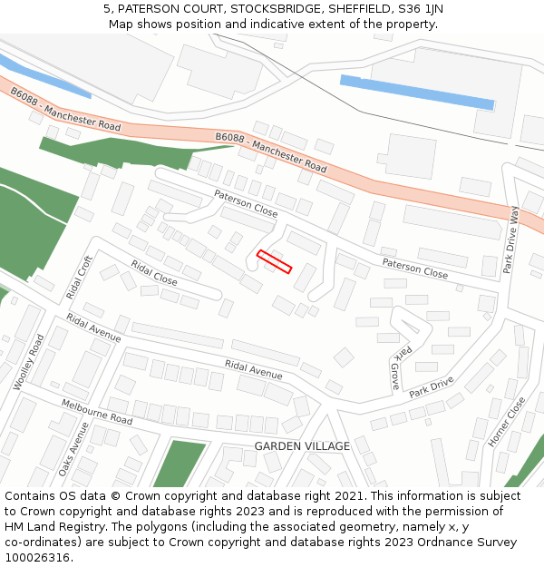 5, PATERSON COURT, STOCKSBRIDGE, SHEFFIELD, S36 1JN: Location map and indicative extent of plot
