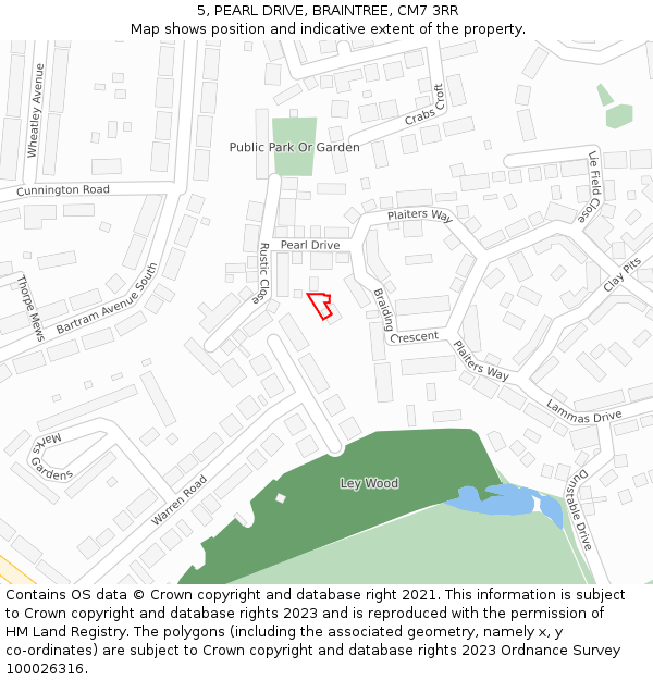 5, PEARL DRIVE, BRAINTREE, CM7 3RR: Location map and indicative extent of plot